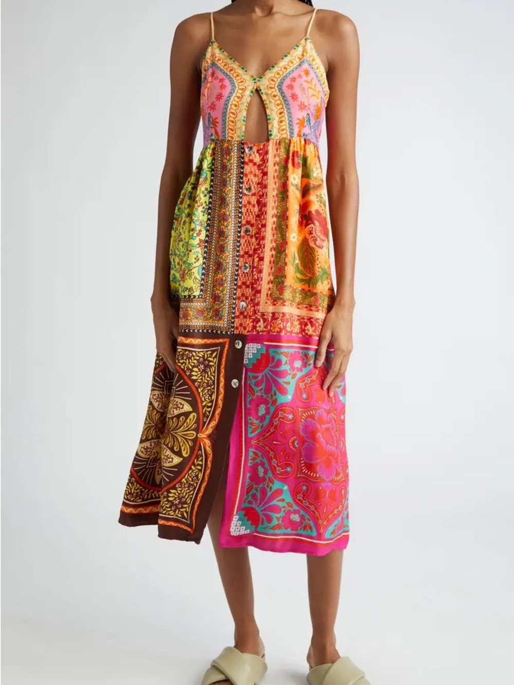 Mixed Scarves Cutout Sundress FARM Rio in size M